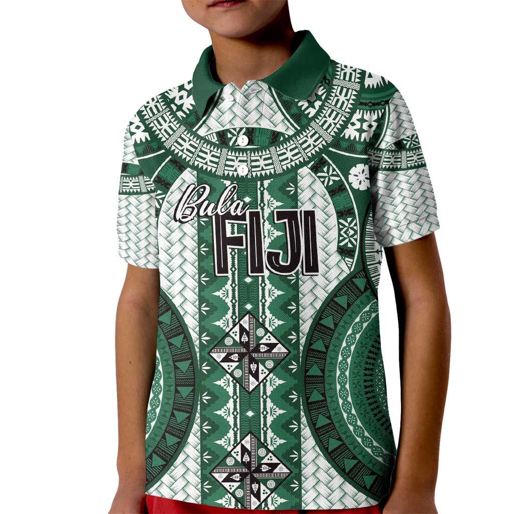 Bula Fiji Vintage Kid Polo Shirt Phthalo Green Masi Motifs
