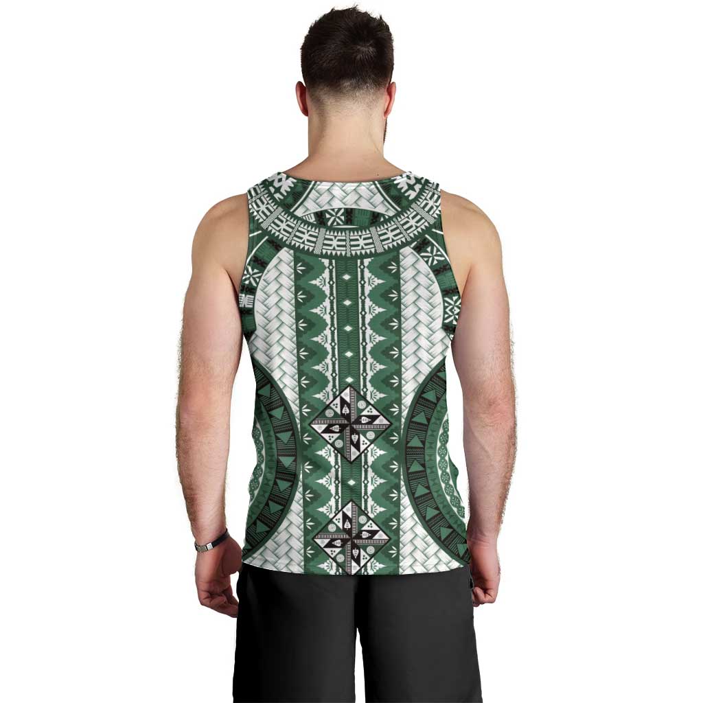 Bula Fiji Vintage Men Tank Top Phthalo Green Masi Motifs