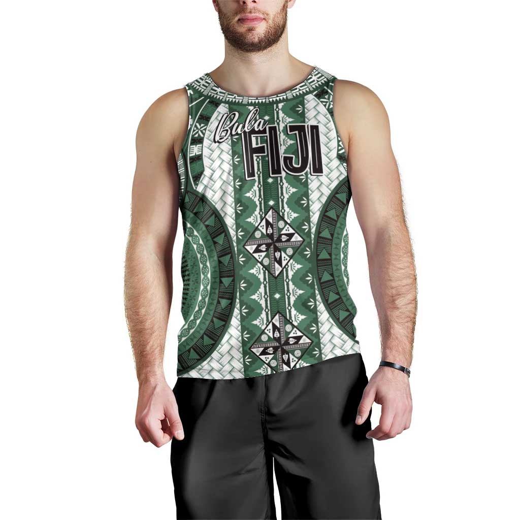 Bula Fiji Vintage Men Tank Top Phthalo Green Masi Motifs