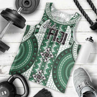 Bula Fiji Vintage Men Tank Top Phthalo Green Masi Motifs