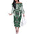 Bula Fiji Vintage Off The Shoulder Long Sleeve Dress Phthalo Green Masi Motifs