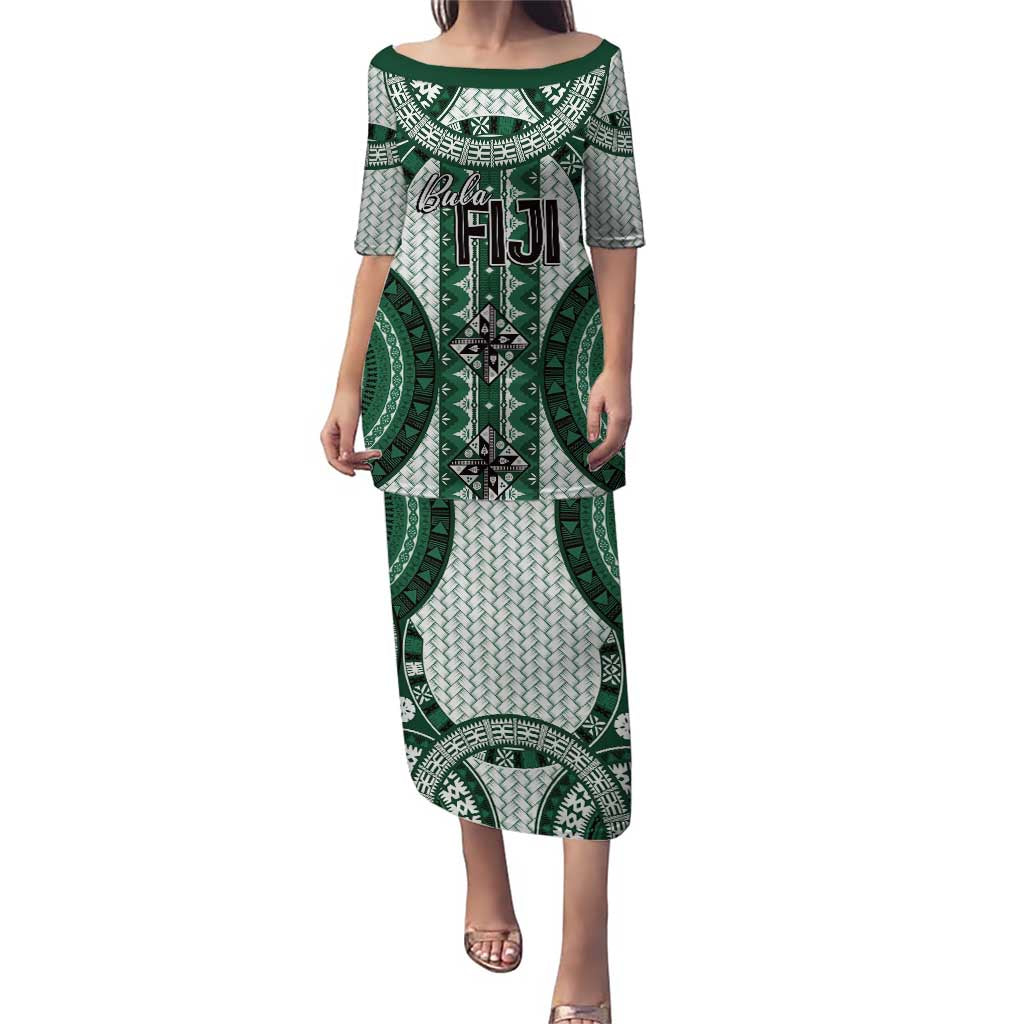 Bula Fiji Vintage Puletasi Phthalo Green Masi Motifs