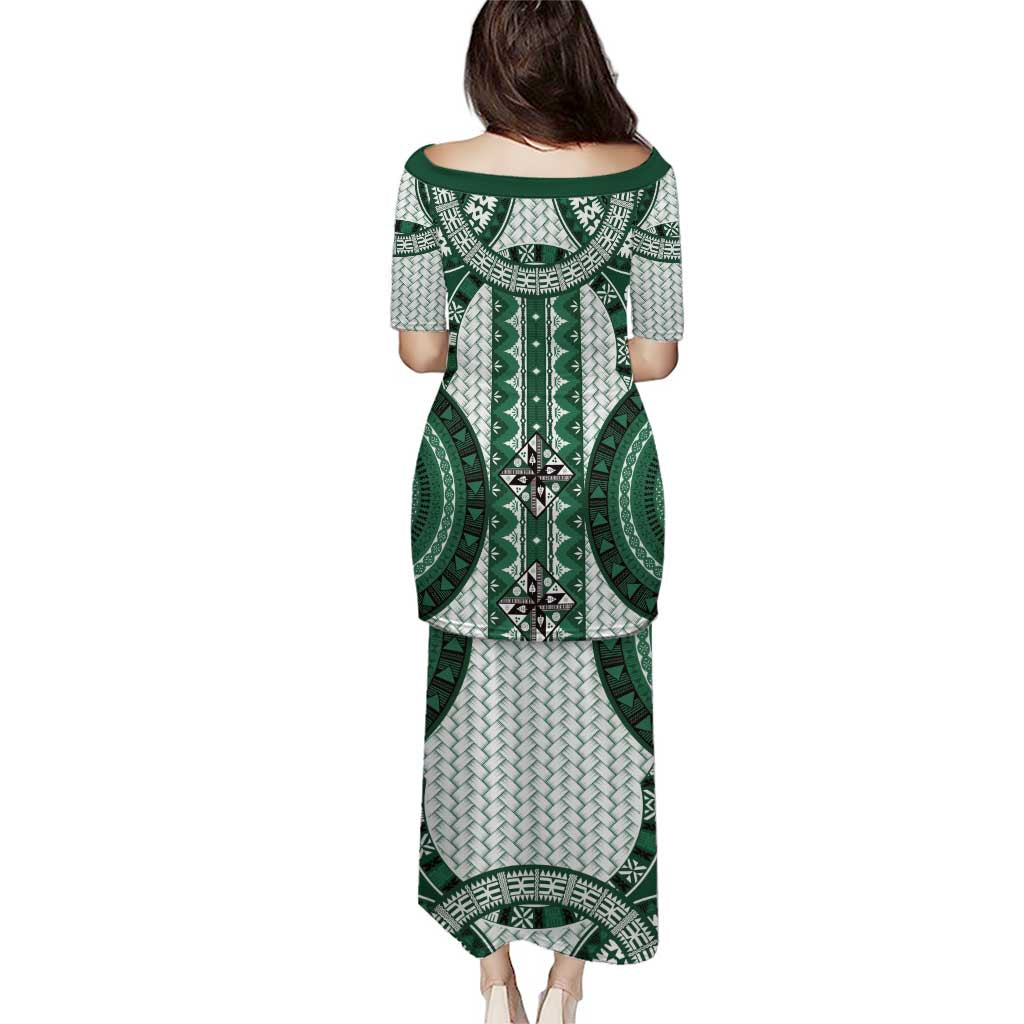 Bula Fiji Vintage Puletasi Phthalo Green Masi Motifs