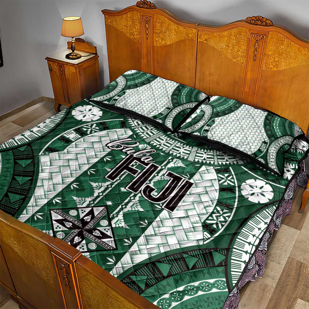 Bula Fiji Vintage Quilt Bed Set Phthalo Green Masi Motifs