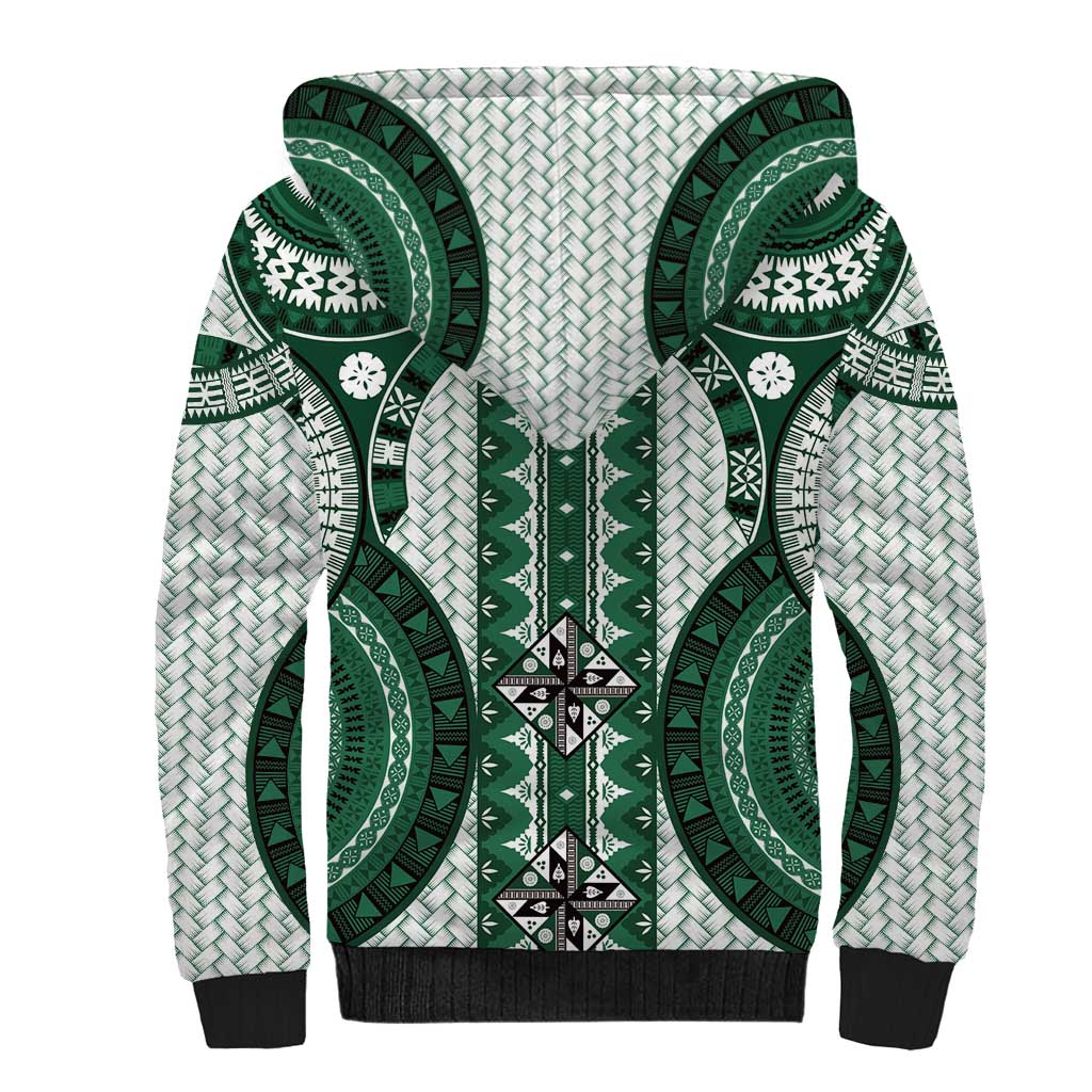 Bula Fiji Vintage Sherpa Hoodie Phthalo Green Masi Motifs