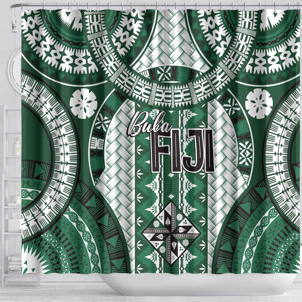 Bula Fiji Vintage Shower Curtain Phthalo Green Masi Motifs
