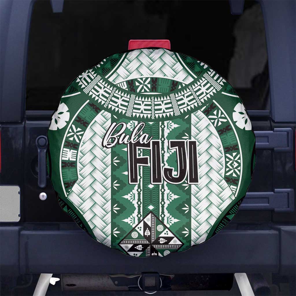 Bula Fiji Vintage Spare Tire Cover Phthalo Green Masi Motifs