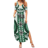 Bula Fiji Vintage Summer Maxi Dress Phthalo Green Masi Motifs