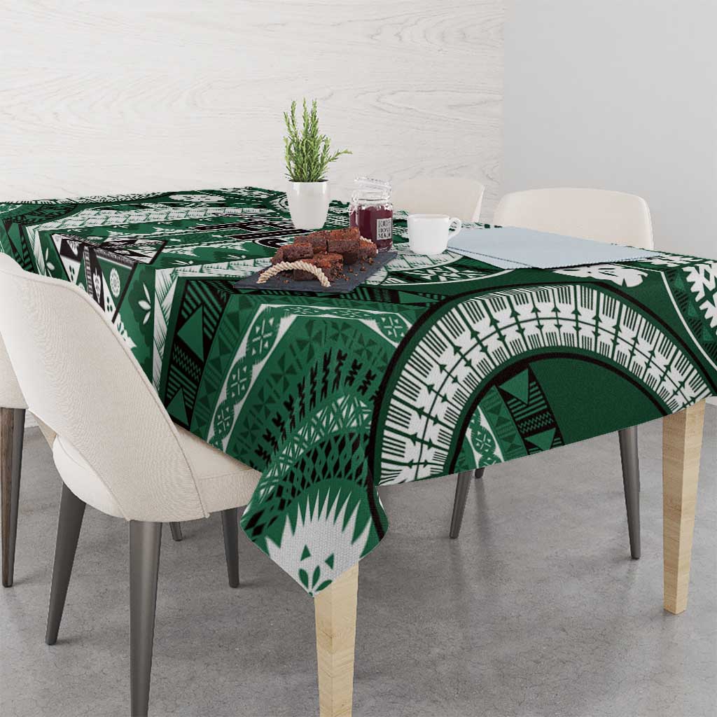 Bula Fiji Vintage Tablecloth Phthalo Green Masi Motifs