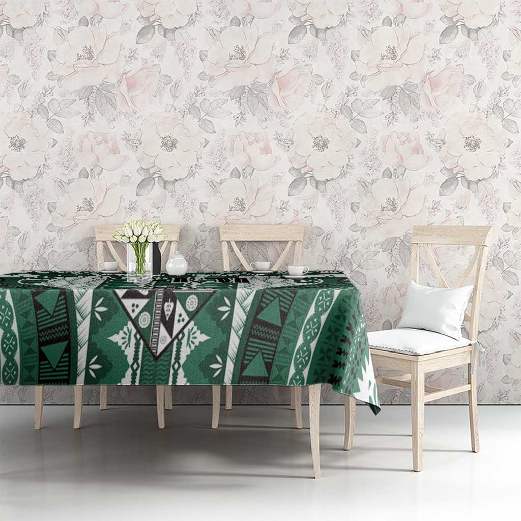 Bula Fiji Vintage Tablecloth Phthalo Green Masi Motifs