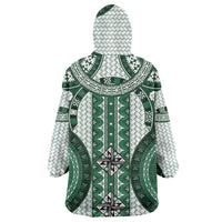 Bula Fiji Vintage Wearable Blanket Hoodie Phthalo Green Masi Motifs