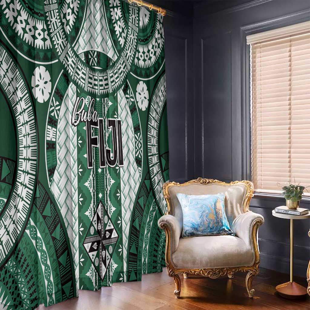 Bula Fiji Vintage Window Curtain Phthalo Green Masi Motifs