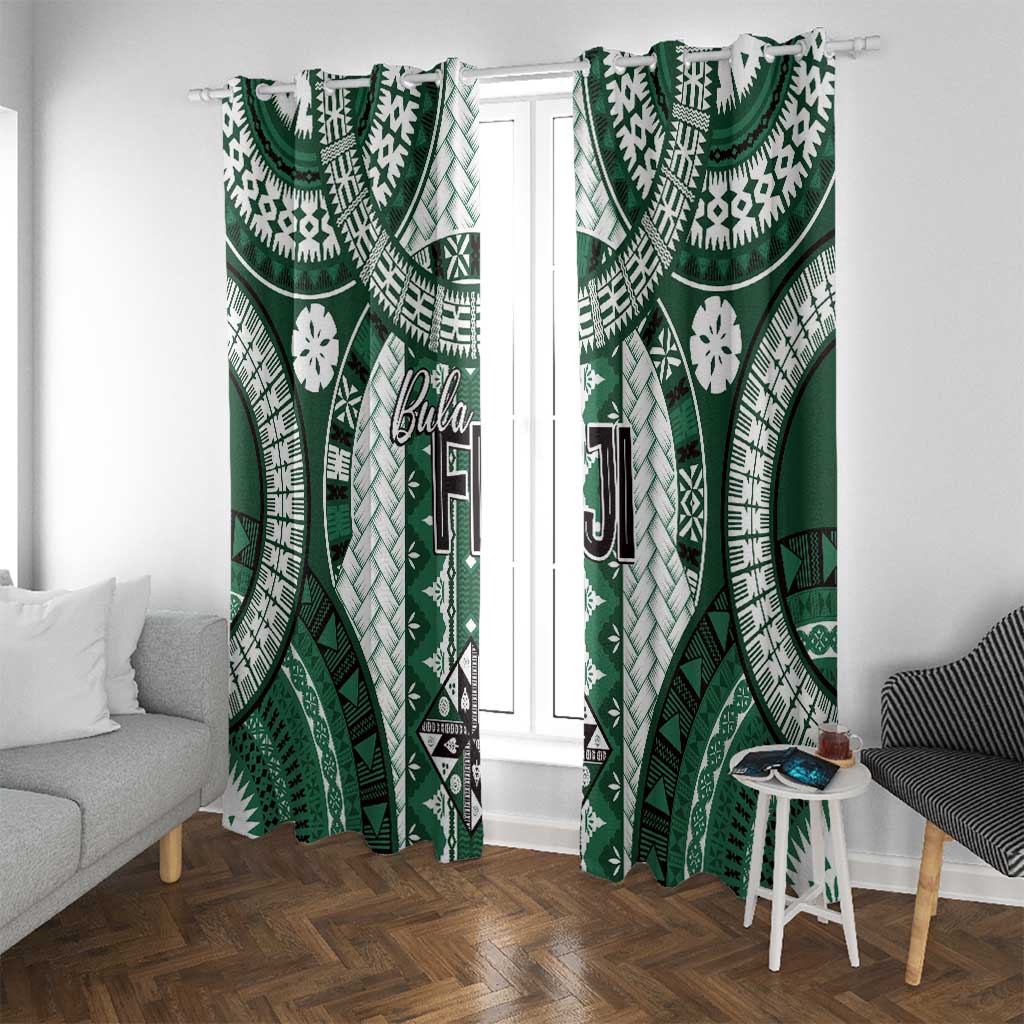 Bula Fiji Vintage Window Curtain Phthalo Green Masi Motifs