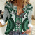 Bula Fiji Vintage Women Casual Shirt Phthalo Green Masi Motifs