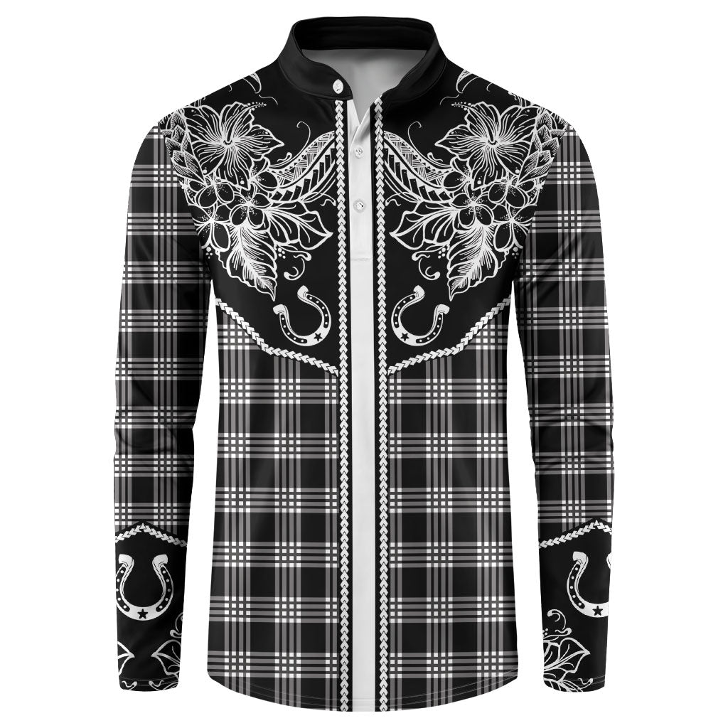 Hawai'i Paniolo Motif Black Button Sweatshirt Floral Palaka Print
