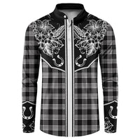 Hawai'i Paniolo Motif Black Button Sweatshirt Floral Palaka Print LT7 Black - Polynesian Pride