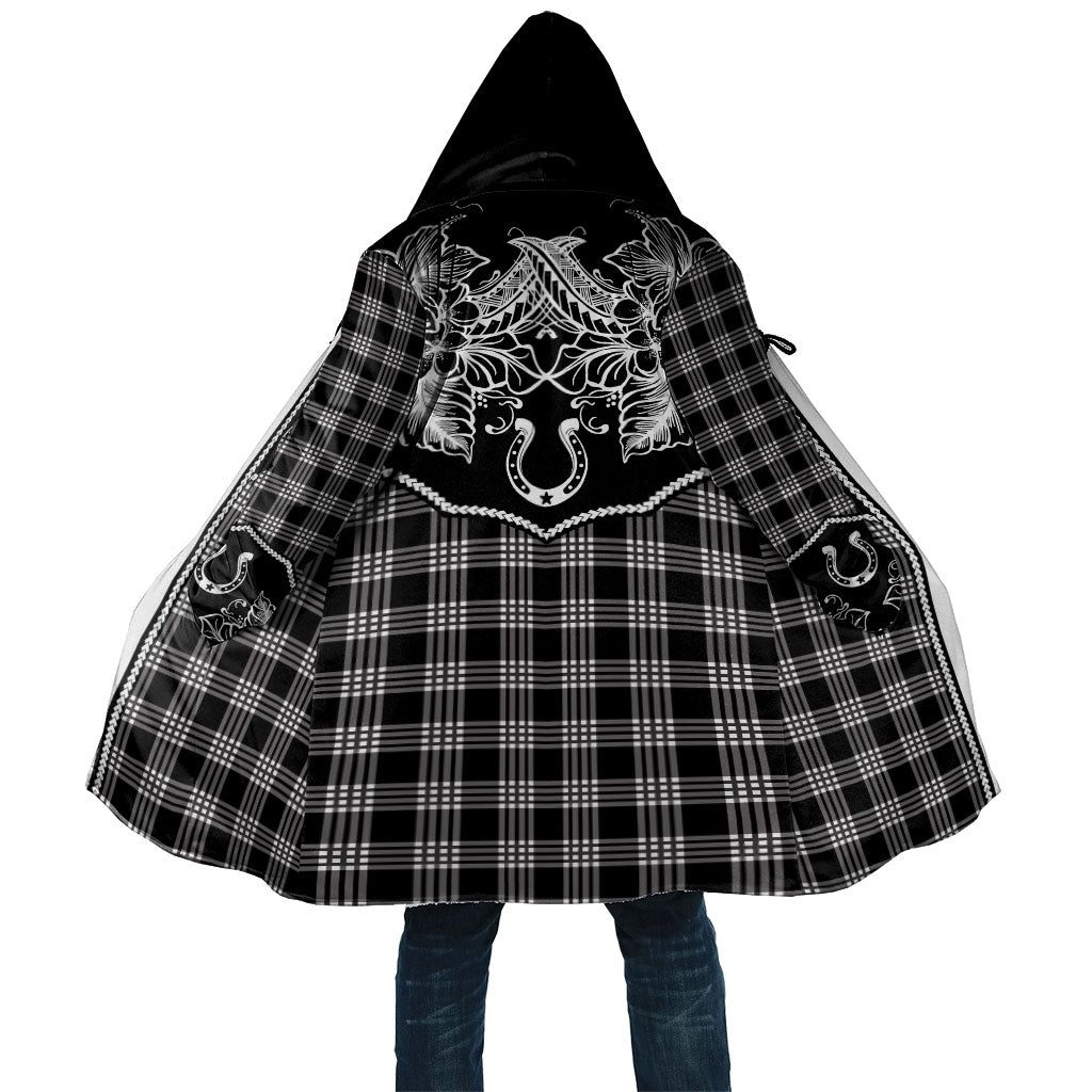Hawai'i Paniolo Motif Black Cloak Floral Palaka Print LT7 Unisex Black - Polynesian Pride