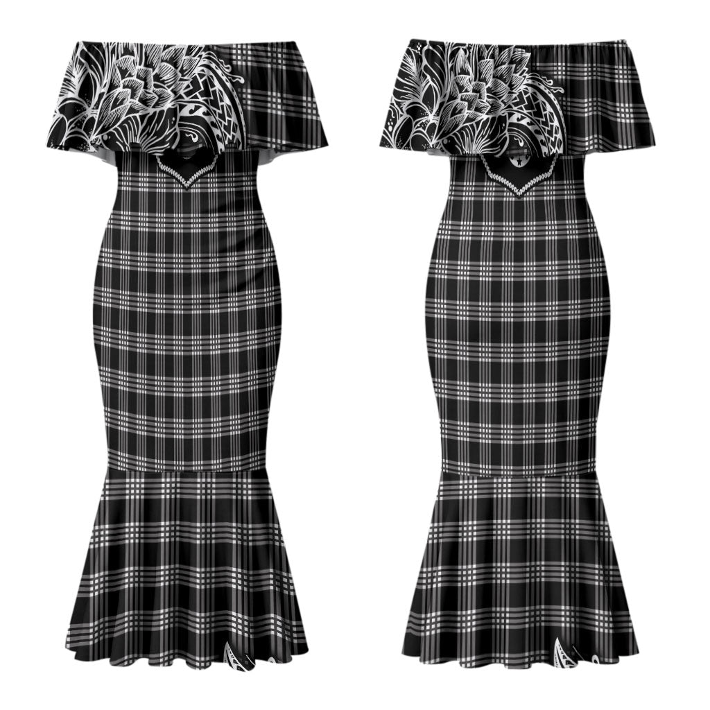 Hawai'i Paniolo Motif Black Couples Matching Mermaid Dress and Hawaiian Shirt Floral Palaka Print LT7 - Polynesian Pride
