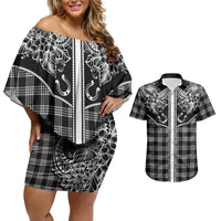 Hawai'i Paniolo Motif Black Couples Matching Off Shoulder Short Dress and Hawaiian Shirt Floral Palaka Print LT7 Black - Polynesian Pride