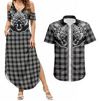 Hawai'i Paniolo Motif Black Couples Matching Summer Maxi Dress and Hawaiian Shirt Floral Palaka Print LT7 Black - Polynesian Pride