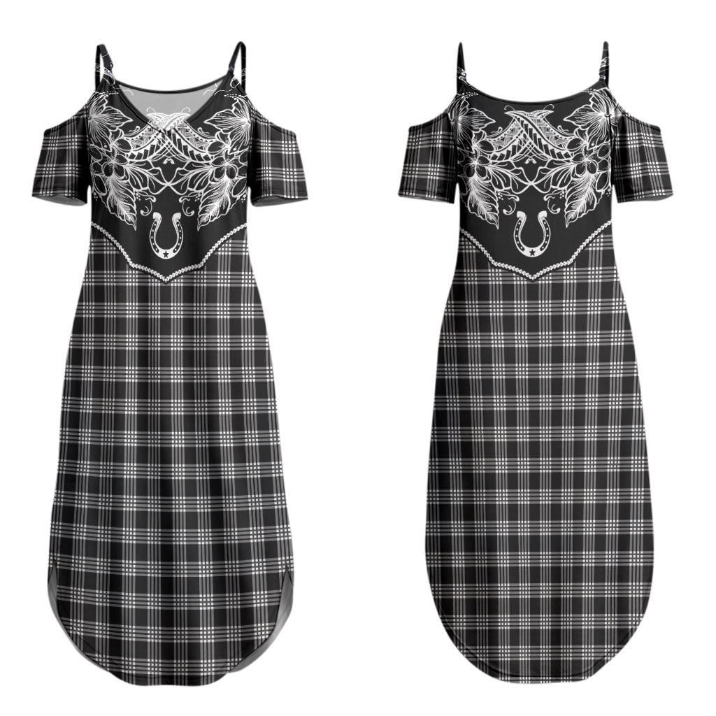 Hawai'i Paniolo Motif Black Couples Matching Summer Maxi Dress and Hawaiian Shirt Floral Palaka Print LT7 - Polynesian Pride