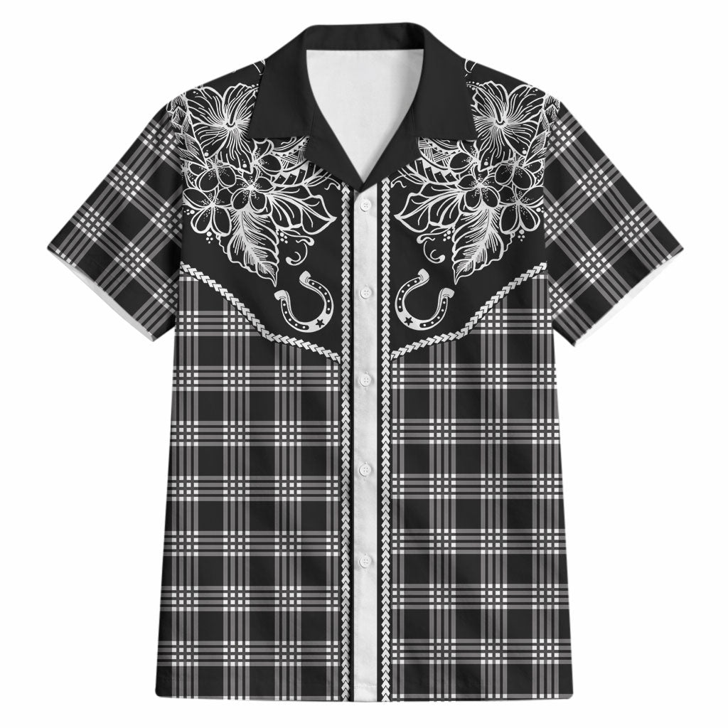 Hawai'i Paniolo Motif Black Hawaiian Shirt Floral Palaka Print