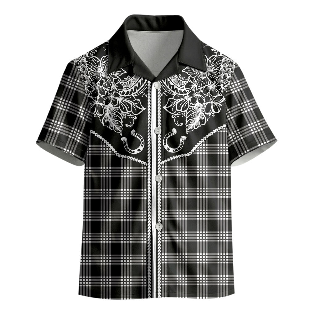 Hawai'i Paniolo Motif Black Kid Hawaiian Shirt Floral Palaka Print LT7 - Polynesian Pride