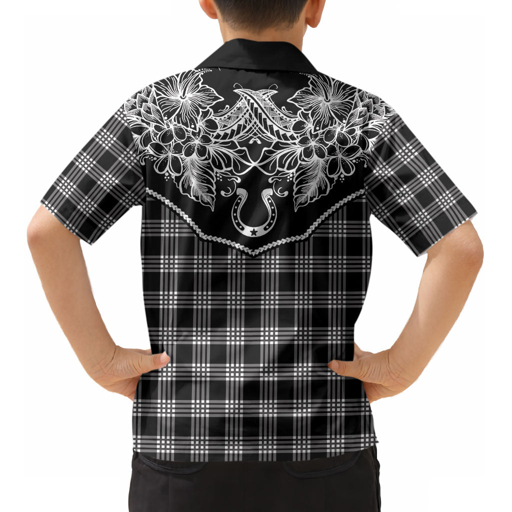 Hawai'i Paniolo Motif Black Kid Hawaiian Shirt Floral Palaka Print LT7 - Polynesian Pride