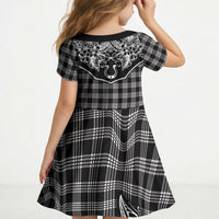 Hawai'i Paniolo Motif Black Kid Short Sleeve Dress Floral Palaka Print LT7 - Polynesian Pride