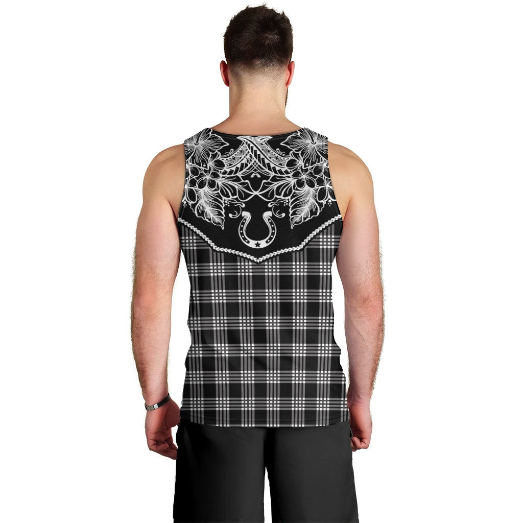Hawai'i Paniolo Motif Black Men Tank Top Floral Palaka Print LT7 - Polynesian Pride