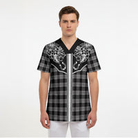 Hawai'i Paniolo Motif Black Scrub Top Floral Palaka Print LT7 - Polynesian Pride