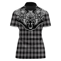 Hawai'i Paniolo Motif Black Women Polo Shirt Floral Palaka Print LT7 - Polynesian Pride