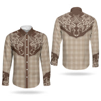 Hawai'i Paniolo Motif Leather Brown Couples Matching Mermaid Dress and Long Sleeve Button Shirt Floral Palaka Print LT7 - Polynesian Pride