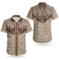 Hawai'i Paniolo Motif Leather Brown Couples Matching Off Shoulder Maxi Dress and Hawaiian Shirt Floral Palaka Print LT7 - Polynesian Pride