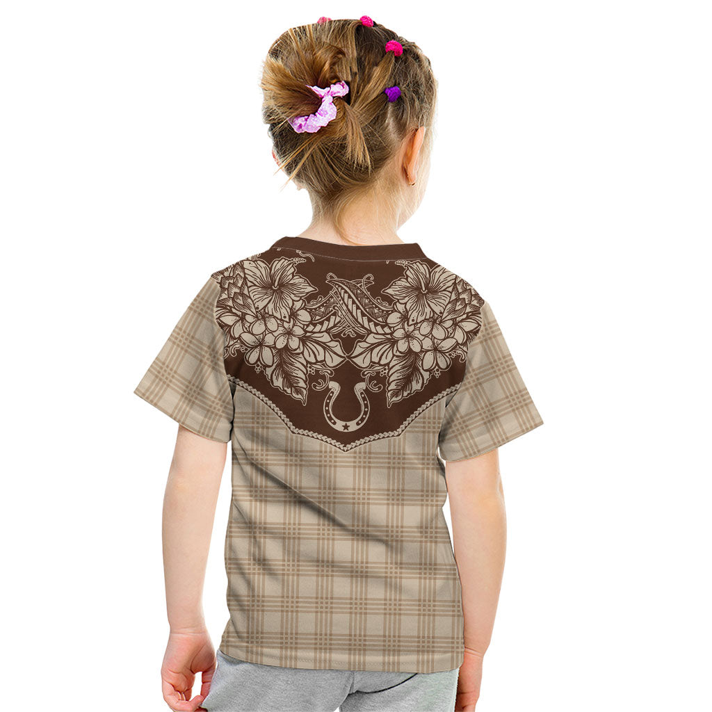 Hawai'i Paniolo Motif Leather Brown Kid T Shirt Floral Palaka Print LT7 - Polynesian Pride