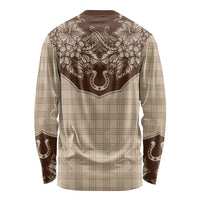 Hawai'i Paniolo Motif Leather Brown Long Sleeve Shirt Floral Palaka Print LT7 - Polynesian Pride