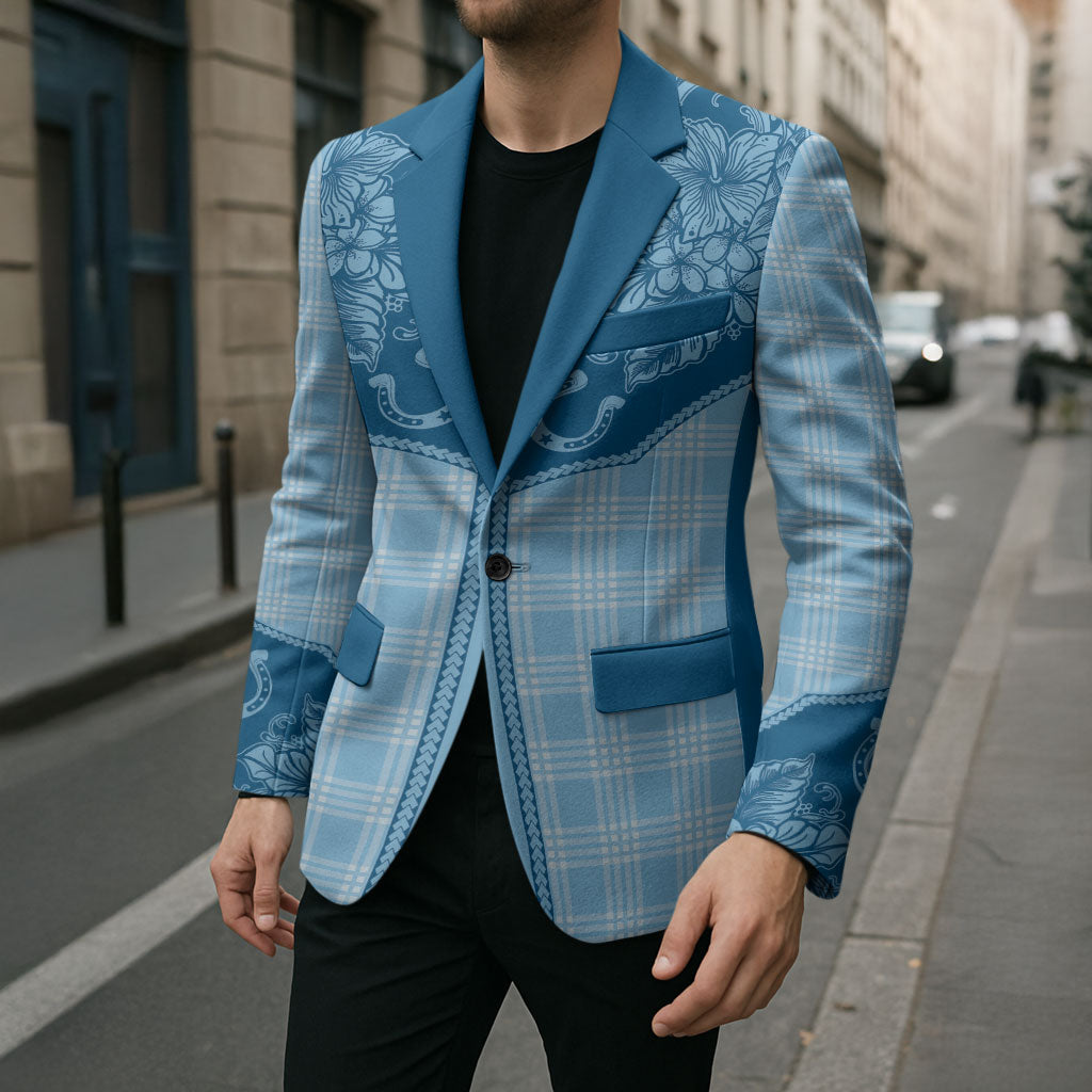 Hawai'i Paniolo Motif Deep Blue Blazer Floral Palaka Print LT7 - Polynesian Pride