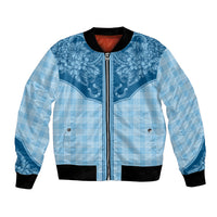 Hawai'i Paniolo Motif Deep Blue Bomber Jacket Floral Palaka Print LT7 Unisex Navy Blue - Polynesian Pride