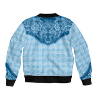 Hawai'i Paniolo Motif Deep Blue Bomber Jacket Floral Palaka Print LT7 - Polynesian Pride