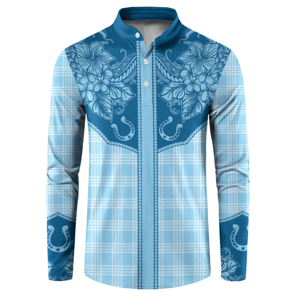 Hawai'i Paniolo Motif Deep Blue Button Sweatshirt Floral Palaka Print