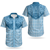 Hawai'i Paniolo Motif Deep Blue Couples Matching Long Sleeve Bodycon Dress and Hawaiian Shirt Floral Palaka Print LT7 - Polynesian Pride