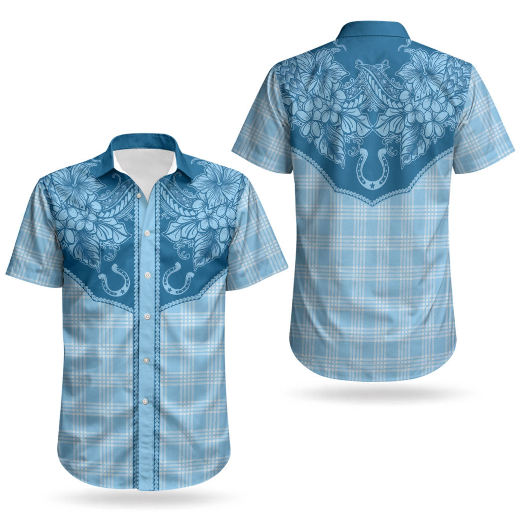 Hawai'i Paniolo Motif Deep Blue Couples Matching Mermaid Dress and Hawaiian Shirt Floral Palaka Print LT7 - Polynesian Pride