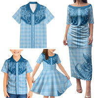 Hawai'i Paniolo Motif Deep Blue Family Matching Puletasi and Hawaiian Shirt Floral Palaka Print LT7 - Polynesian Pride