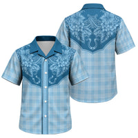 Hawai'i Paniolo Motif Deep Blue Family Matching Puletasi and Hawaiian Shirt Floral Palaka Print LT7 Son's Shirt Navy Blue - Polynesian Pride