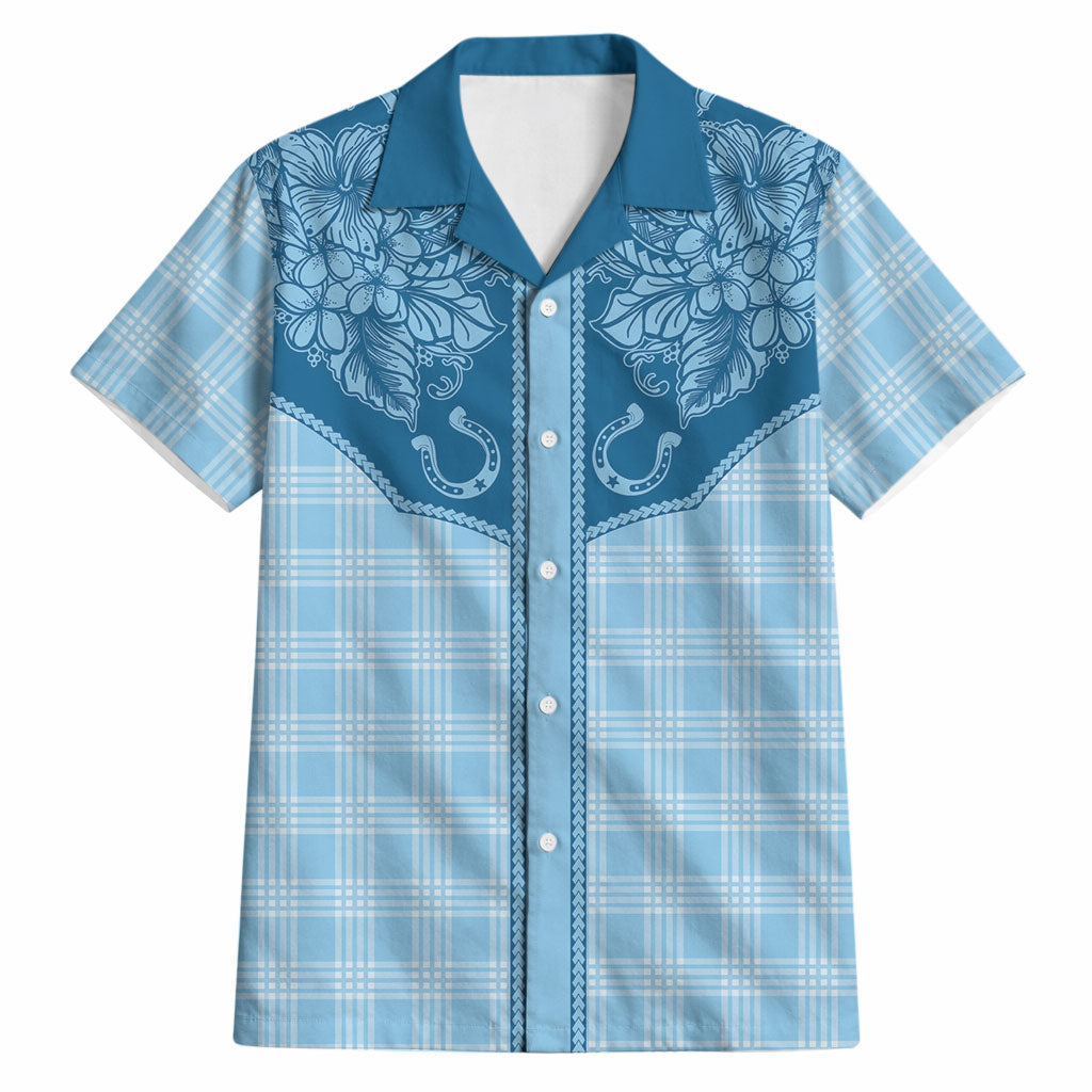 Hawai'i Paniolo Motif Deep Blue Hawaiian Shirt Floral Palaka Print