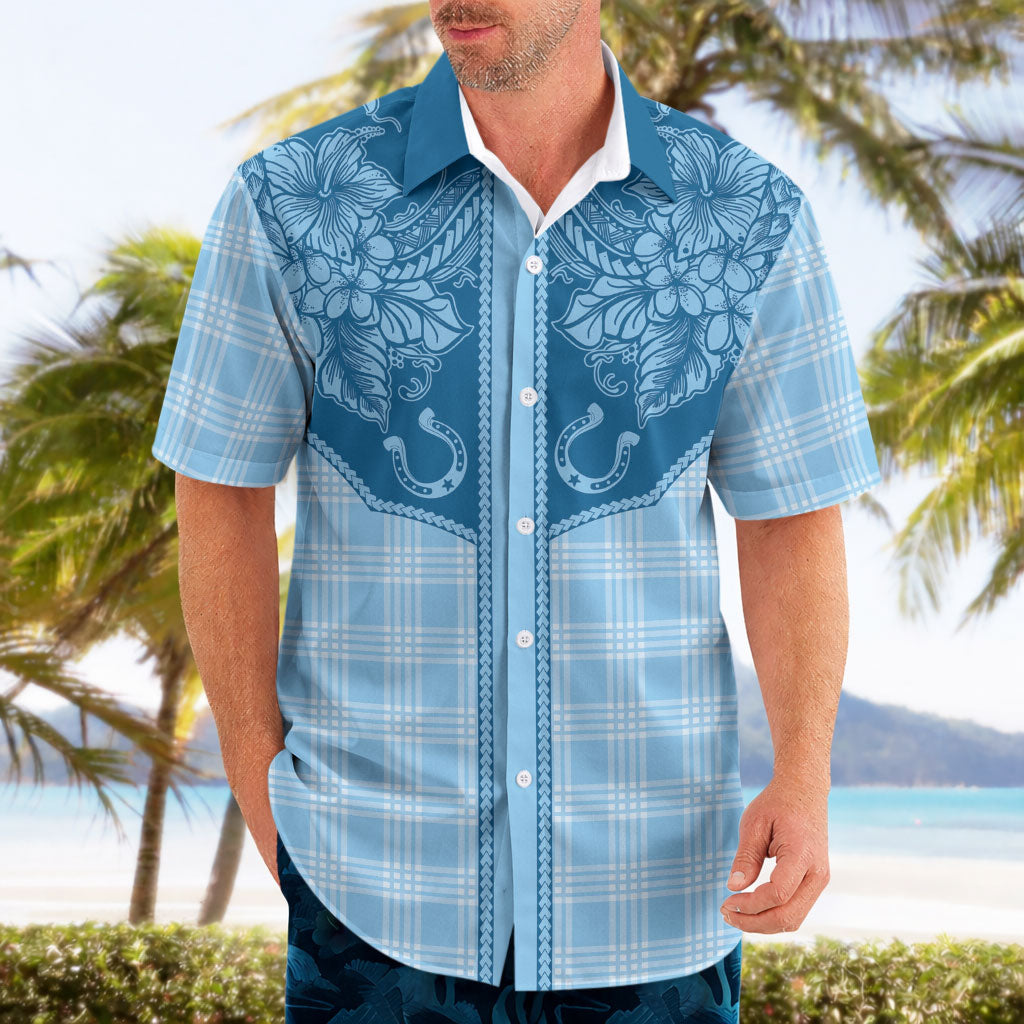 Hawai'i Paniolo Motif Deep Blue Hawaiian Shirt Floral Palaka Print LT7 - Polynesian Pride
