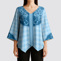 Hawai'i Paniolo Motif Deep Blue Kimono Sleeve Blouse Floral Palaka Print LT7 - Polynesian Pride