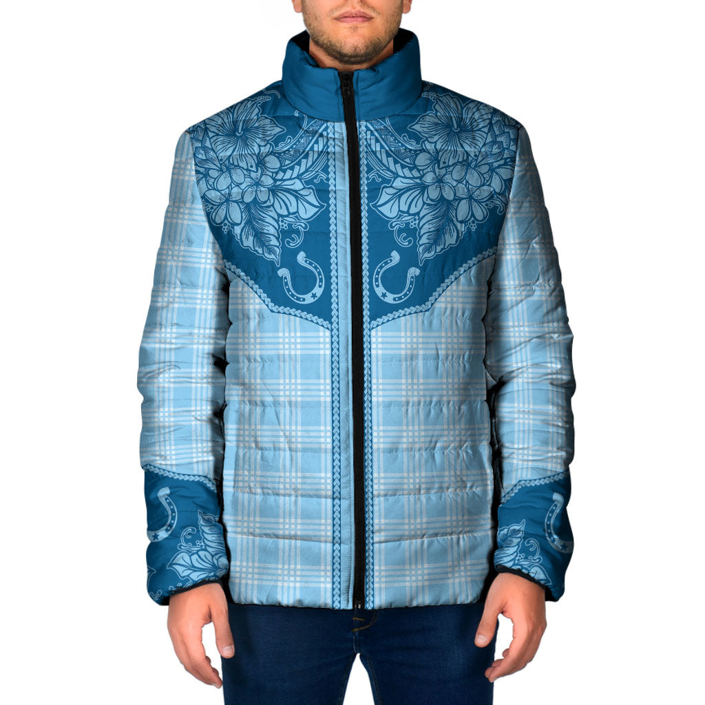 Hawai'i Paniolo Motif Deep Blue Padded Jacket Floral Palaka Print