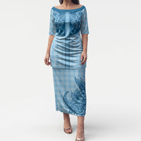 Hawai'i Paniolo Motif Deep Blue Puletasi Floral Palaka Print LT7 Long Dress Navy Blue - Polynesian Pride