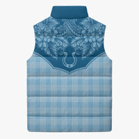 Hawai'i Paniolo Motif Deep Blue Sleeveless Puffer Jacket Floral Palaka Print LT7 - Polynesian Pride